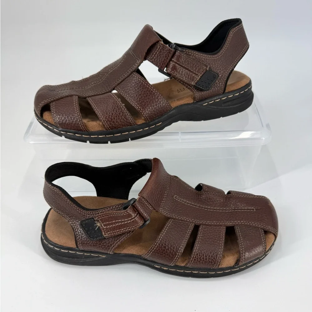 Dr. Scholl's Closed-Toe Pebbled Memory Foam Cool Fit Fisherman Sandals, Brown, 9